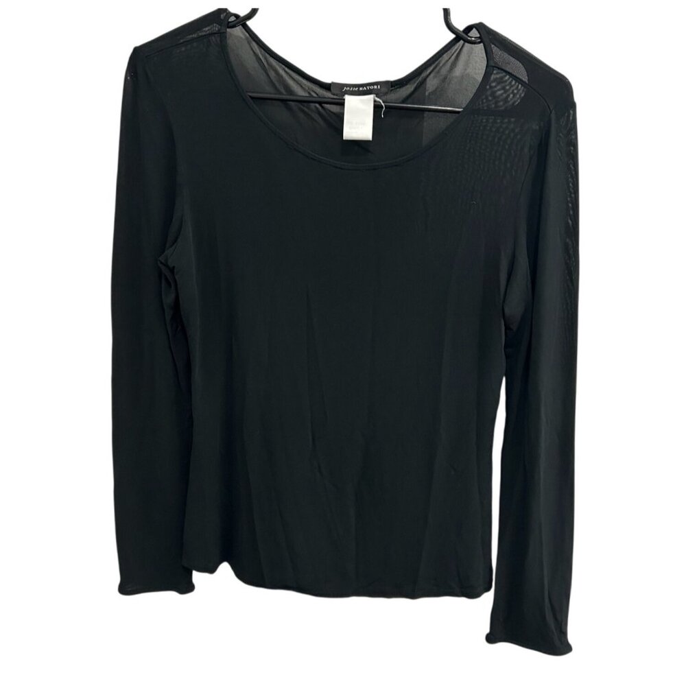 Josie Natori Womens Black Sheer Long Sleeve Top Size Small Stylish Whimsigoth